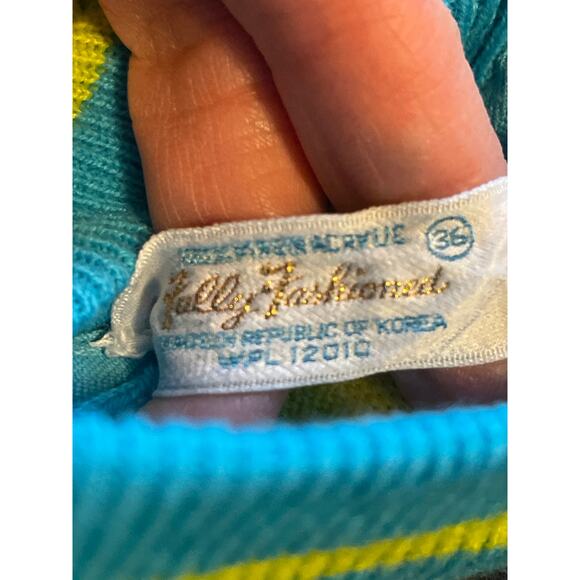 Vintage 100% Virgin Acrylic Sleeveless Striped Mock Neck Sweater Medium/36 - Picture 6 of 6